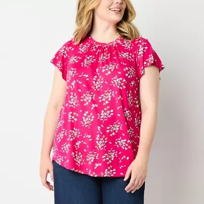 Liz Claiborne Womens Crew Neck Short Sleeve Plus Blouse