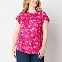 Liz Claiborne Womens Crew Neck Short Sleeve Plus Blouse