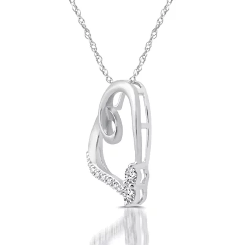 Womens 1/5 CT. Natural White Diamond 10K Gold Heart 18 Inch Pendant Necklace