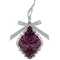 5.5'' Glittered Magenta Pink Zebra Print Teardrop Prism Christmas Ornament