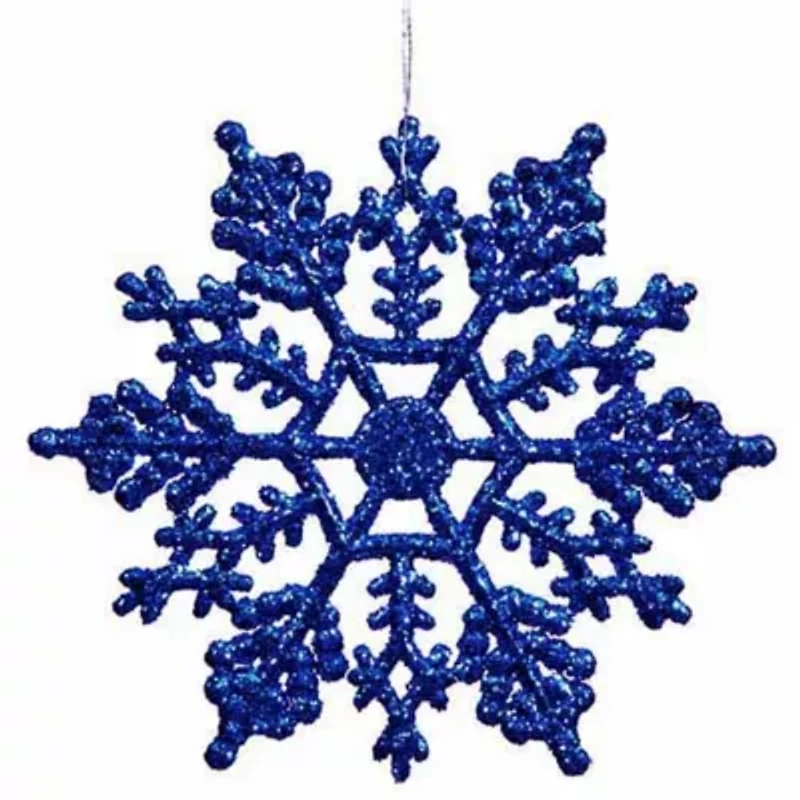 24ct Lavish Blue Glitter Snowflake Christmas Ornaments 4"