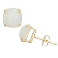 Lab Created White Opal 14K Gold 8mm Cushion Stud Earrings