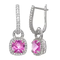 Womens Lab Created Sapphire Sterling Silver Drop Earrings