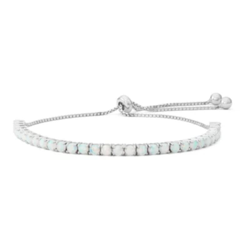 Womens Lab Created White Opal Sterling Silver Bolo Bracelet