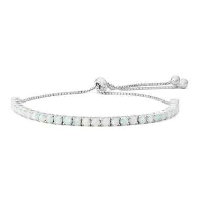 Womens Lab Created White Opal Sterling Silver Bolo Bracelet