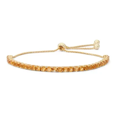 Womens Genuine Yellow Citrine 14K Gold Over Silver Bolo Bracelet
