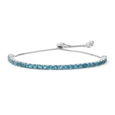 Womens Genuine Blue Topaz Sterling Silver Bolo Bracelet