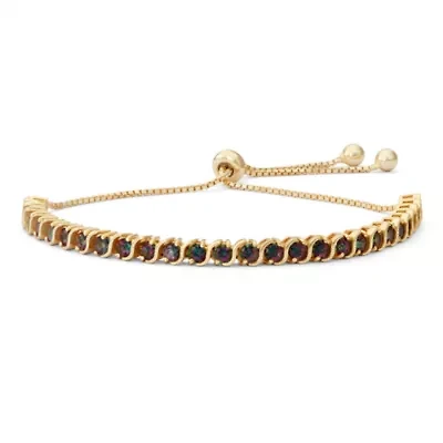 Womens Genuine Mystic Fire Topaz 14K Gold Over Silver Bolo Bracelet