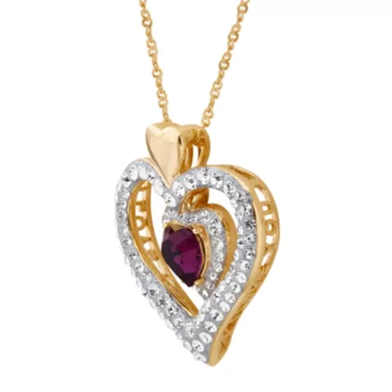 Womens Genuine Multi Color Crystal 14K Rose Gold Over Silver Heart 18 Inch Pendant Necklace