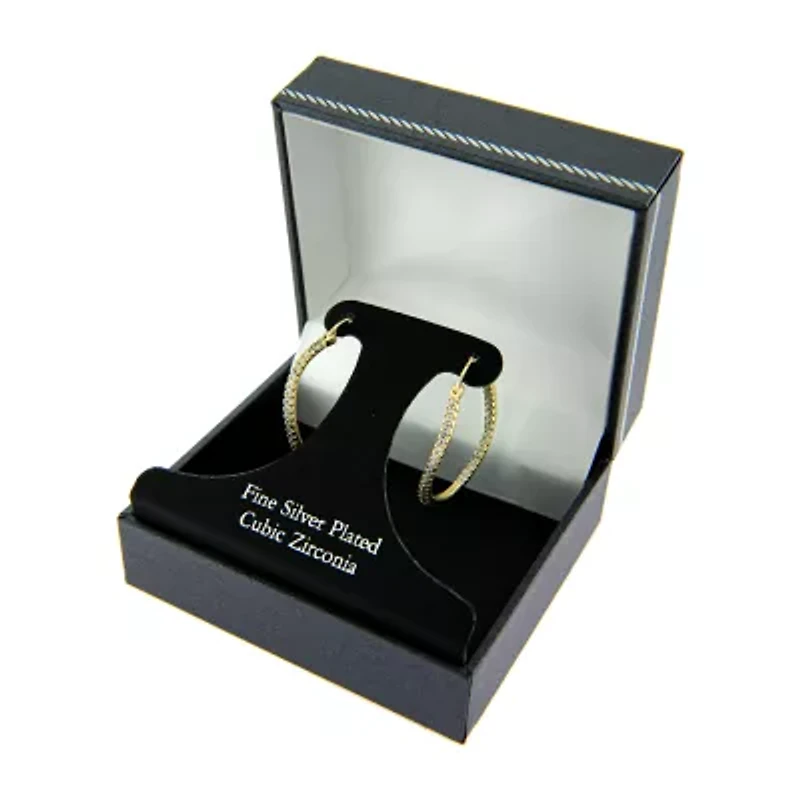 Sparkle Allure Womens Cubic Zirconia 18K Gold Over Brass 32.2mm Hoop Earrings