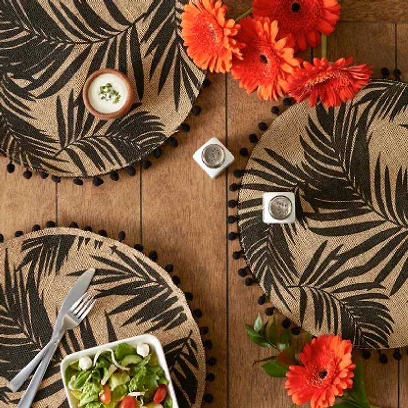 Design Imports Black Fern Print On Natural Round Jute 6-pc.Placemats
