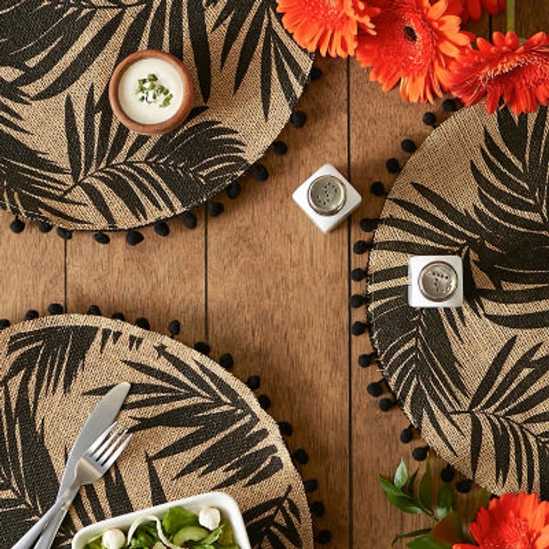 Design Imports Black Fern Print On Natural Round Jute 6-pc.Placemats