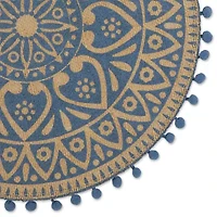 Design Imports French Blue Block Print On Natural Round Jute 6-pc. Table Linen Set
