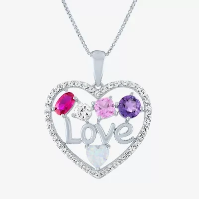"Love" Womens Lab Created Sterling Silver Heart 18 Inch Pendant Necklace