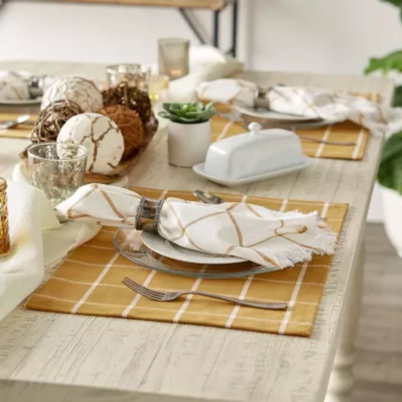 Design Imports Honey Gold Check Fringed 6-pc. Napkins