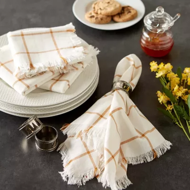 Design Imports Honey Gold Check Fringed 6-pc. Napkins