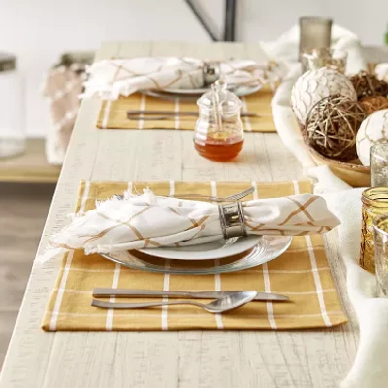 Design Imports Honey Gold Check Fringed 6-pc. Napkins