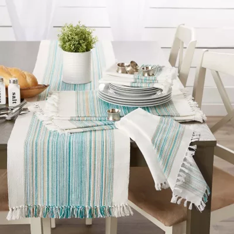 Design Imports Teal Blue Striped Fringed 6-pc. Napkins