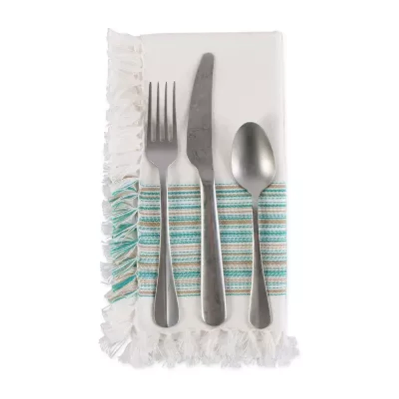 Design Imports Teal Blue Striped Fringed 6-pc. Napkins