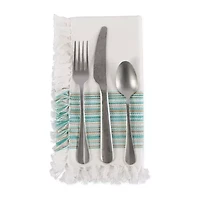 Design Imports Teal Blue Striped Fringed 6-pc. Napkins