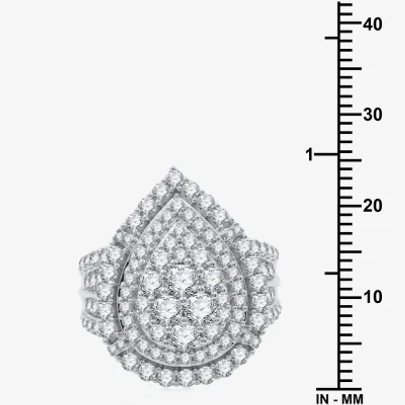 (H-I / I1) Womens 3 CT. T.W. Lab Grown White Diamond 10K Gold Pear Halo Side Stone Cocktail Ring