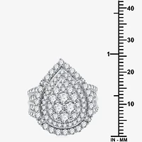 (H-I / I1) Womens 3 CT. T.W. Lab Grown White Diamond 10K Gold Pear Halo Side Stone Cocktail Ring