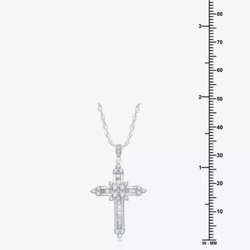 (H-I / I1) Womens 1 CT. T.W. Lab Grown White Diamond 10K White Gold Cross 18 Inch Pendant Necklace