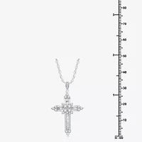 (H-I / I1) Womens 1 CT. T.W. Lab Grown White Diamond 10K White Gold Cross 18 Inch Pendant Necklace