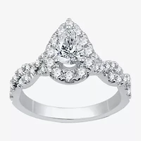 Signature By Modern Bride (H-I / I1) Womens 1 1/4 CT. T.W. Lab Grown White Diamond 10K Gold Pear Side Stone Halo Engagement Ring