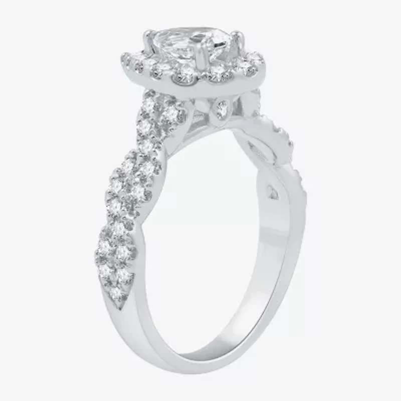 Signature By Modern Bride (H-I / I1) Womens 1 1/4 CT. T.W. Lab Grown White Diamond 10K Gold Pear Side Stone Halo Engagement Ring