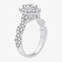 Signature By Modern Bride (H-I / I1) Womens 1 1/4 CT. T.W. Lab Grown White Diamond 10K Gold Pear Side Stone Halo Engagement Ring