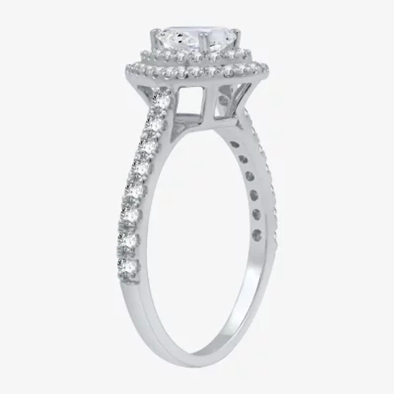 Signature By Modern Bride (H-I / I1) Womens 1 CT. T.W. Lab Grown White Diamond 10K Gold Pear Side Stone Halo Engagement Ring
