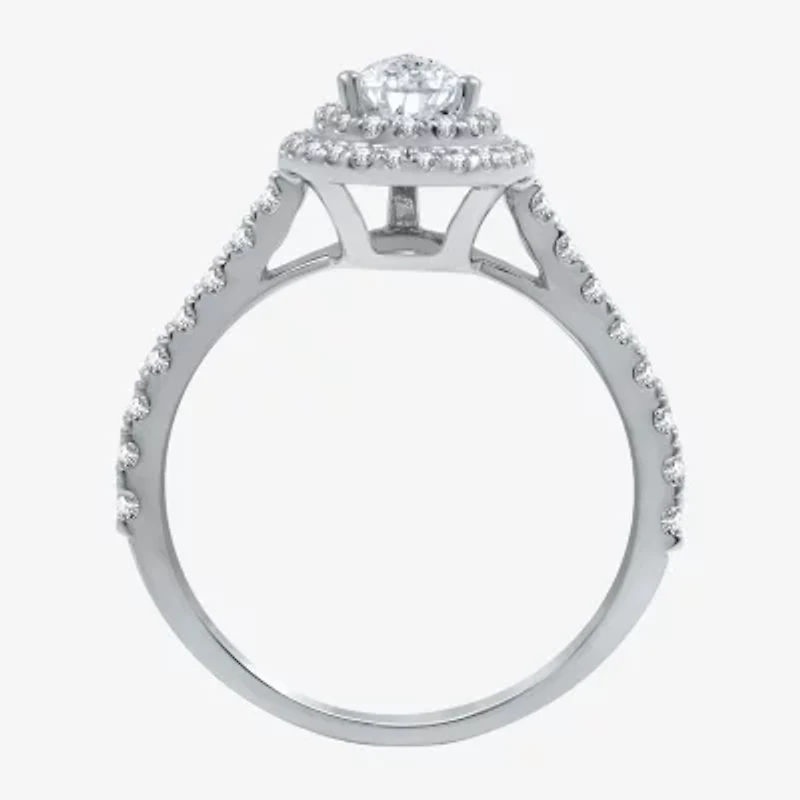 Signature By Modern Bride (H-I / I1) Womens 1 CT. T.W. Lab Grown White Diamond 10K Gold Pear Side Stone Halo Engagement Ring