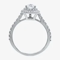 Signature By Modern Bride (H-I / I1) Womens 1 CT. T.W. Lab Grown White Diamond 10K Gold Pear Side Stone Halo Engagement Ring