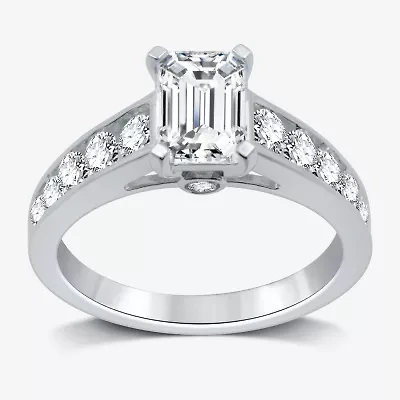 (H-I / I1) Womens 2 3/4 CT. T.W. Lab Grown White Diamond 10K Gold Side Stone Engagement Ring