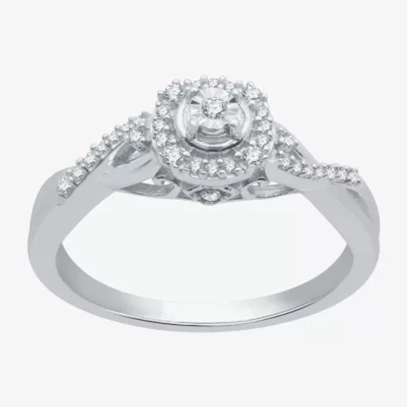 Promise My Love Womens 1/6 CT. T.W. Natural White Diamond Sterling Silver Round Side Stone Halo Ring