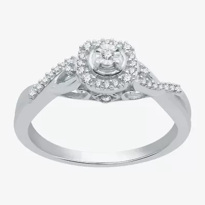 Promise My Love Womens 1/6 CT. T.W. Natural White Diamond Sterling Silver Round Side Stone Halo Ring