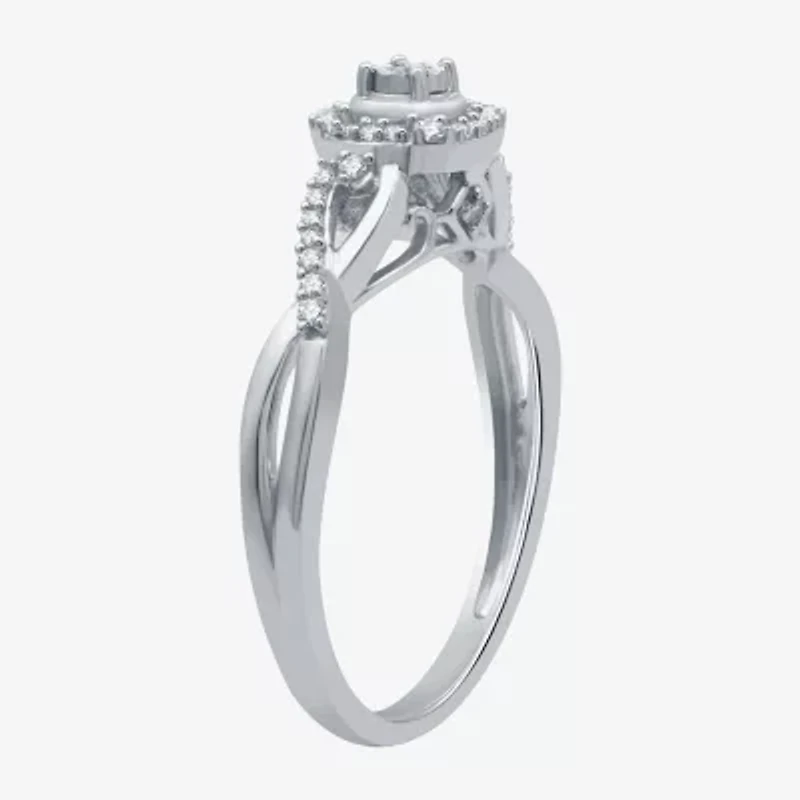 Promise My Love Womens 1/6 CT. T.W. Natural White Diamond Sterling Silver Round Side Stone Halo Ring