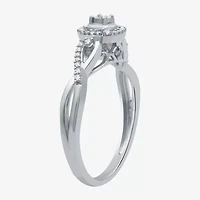 Promise My Love Womens 1/6 CT. T.W. Natural White Diamond Sterling Silver Round Side Stone Halo Ring
