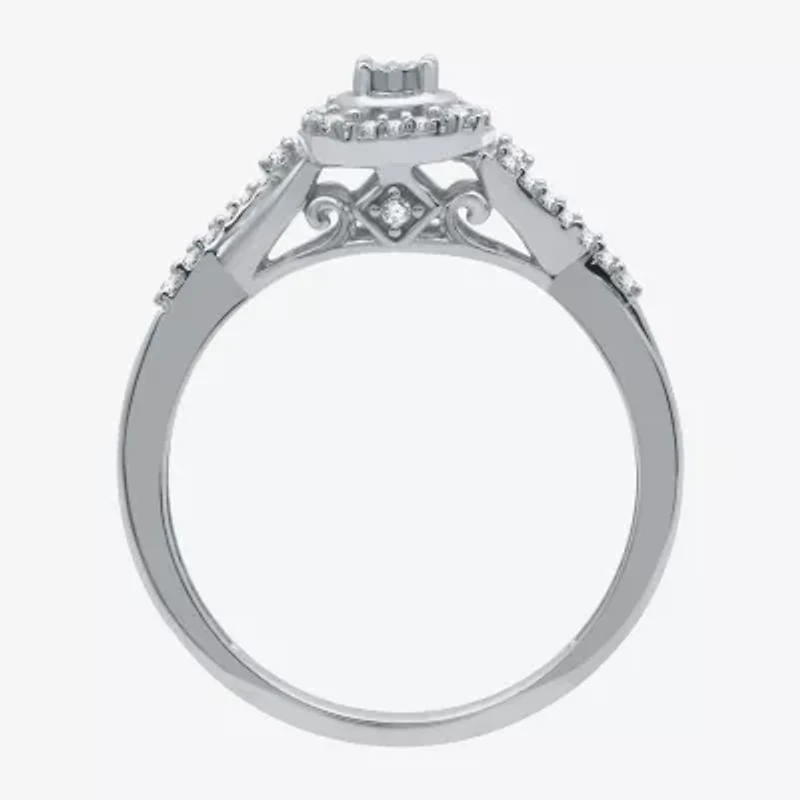 Promise My Love Womens 1/6 CT. T.W. Natural White Diamond Sterling Silver Round Side Stone Halo Ring