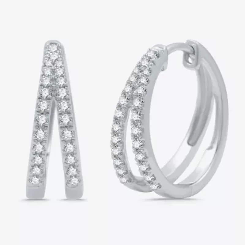 (H-I / I1) Womens 3/8 CT. T.W. Lab Grown White Diamond Sterling Silver 17mm Hoop Earrings