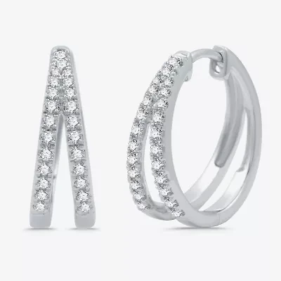 (H-I / I1) Womens 3/8 CT. T.W. Lab Grown White Diamond Sterling Silver 17mm Hoop Earrings