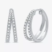 (H-I / I1) Womens 3/8 CT. T.W. Lab Grown White Diamond Sterling Silver 17mm Hoop Earrings