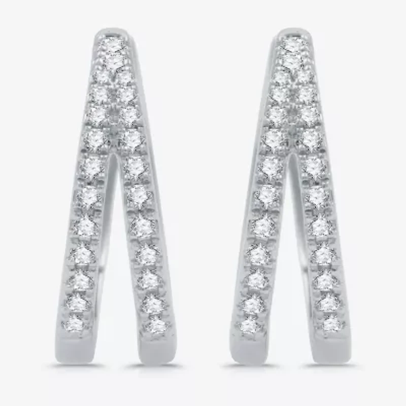 (H-I / I1) Womens 3/8 CT. T.W. Lab Grown White Diamond Sterling Silver 17mm Hoop Earrings
