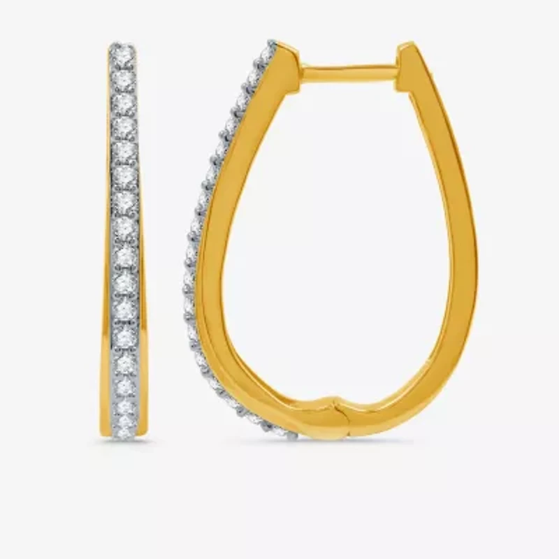 Womens 1/2 CT. T.W. Natural White Diamond Sterling Silver 24mm Hoop Earrings