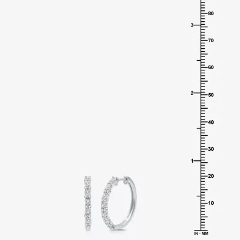 Womens 1/4 CT. T.W. Natural White Diamond Sterling Silver 19.9mm Hoop Earrings