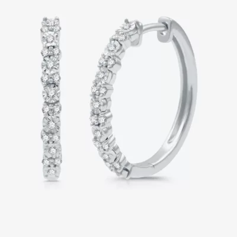 Womens 1/4 CT. T.W. Natural White Diamond Sterling Silver 19.9mm Hoop Earrings