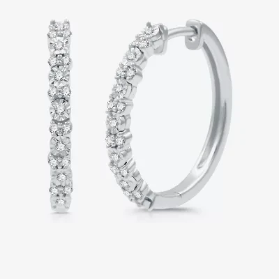 Womens 1/4 CT. T.W. Natural White Diamond Sterling Silver 19.9mm Hoop Earrings