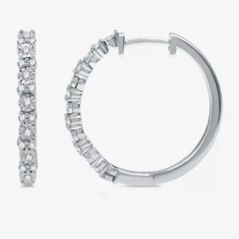Womens 1/4 CT. T.W. Natural White Diamond Sterling Silver 19.9mm Hoop Earrings