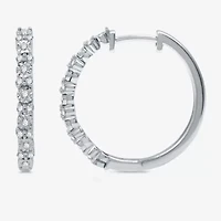 Womens 1/4 CT. T.W. Natural White Diamond Sterling Silver 19.9mm Hoop Earrings